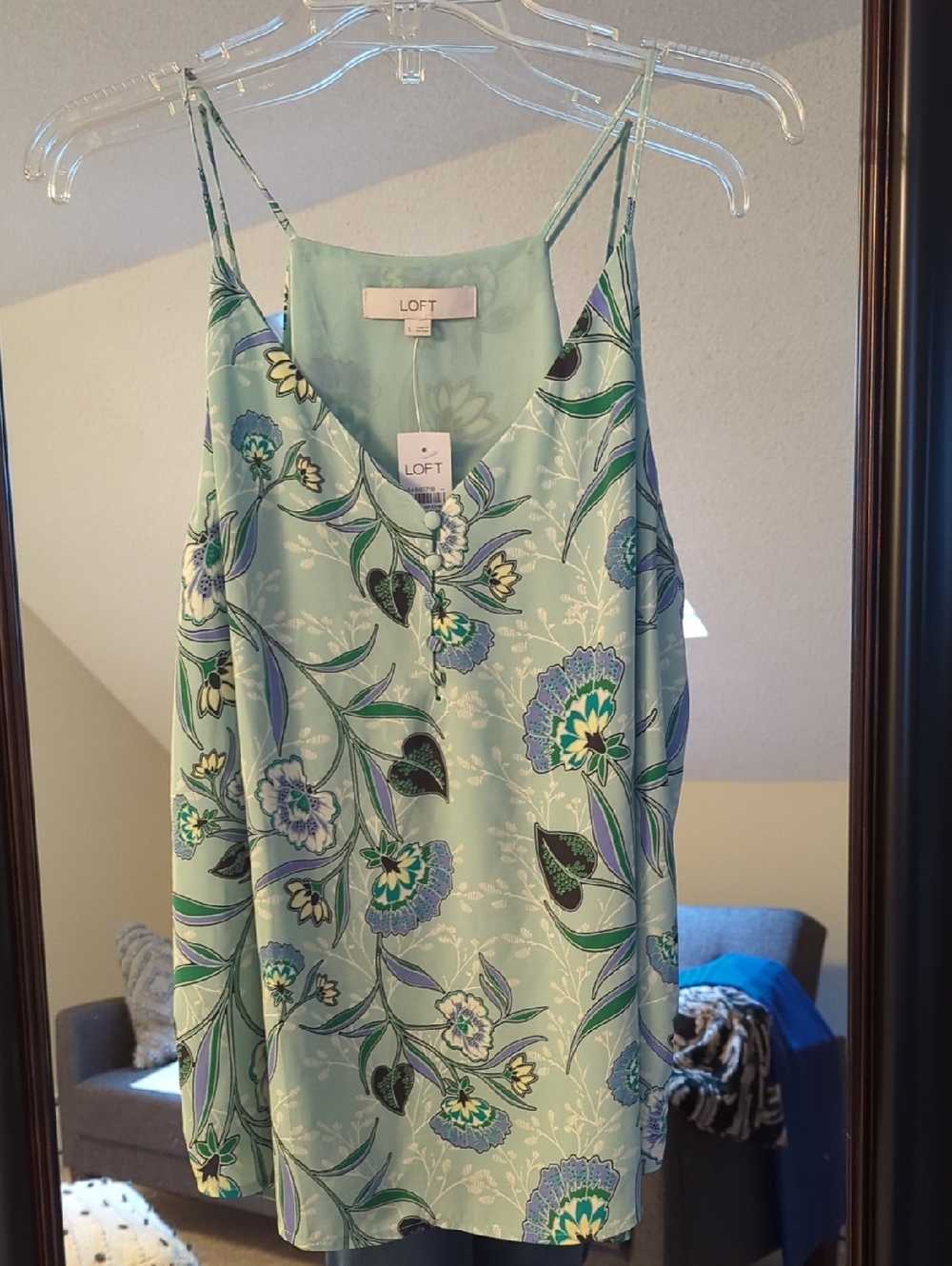 LOFT NWT Mint Green And Blue Floral Spaghetti Strap Cami Size L